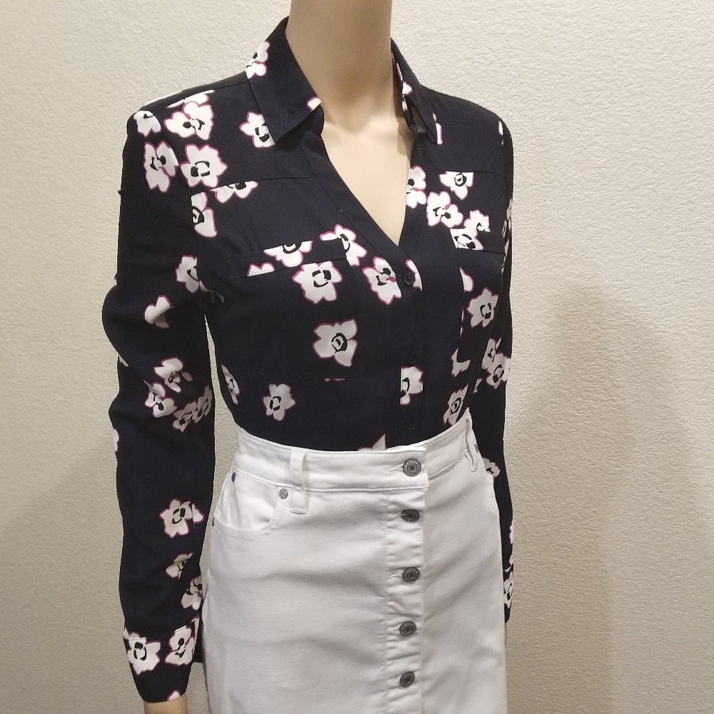 Express Indigo White Magenta Floral Portofino NWT